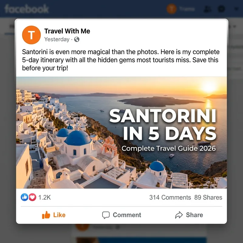 AI generated Facebook post - Santorini Travel